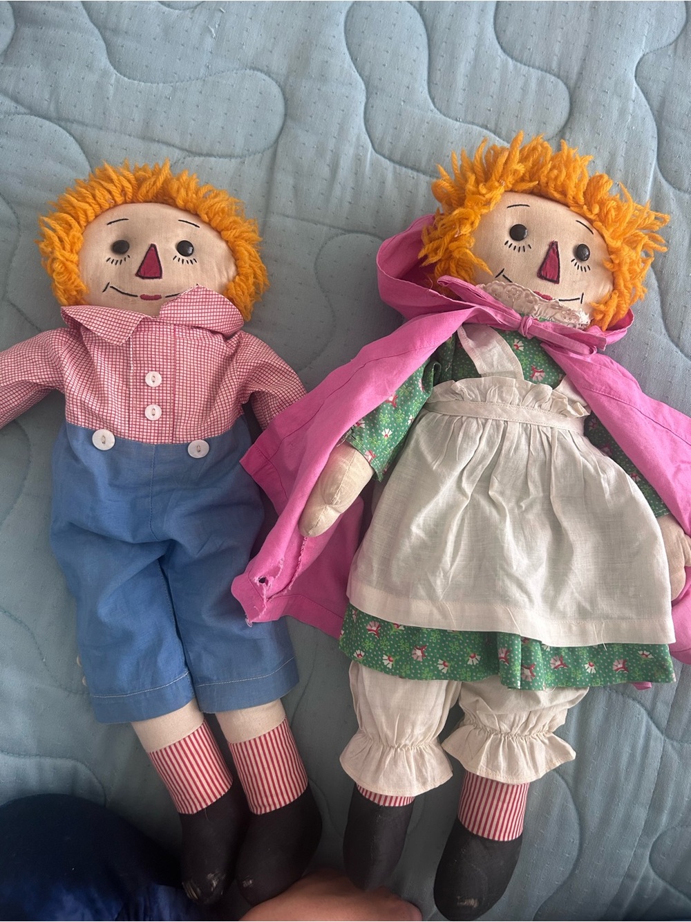 Dollcake Pink & Blue Rag Doll Pair with Orange Yarn Hair